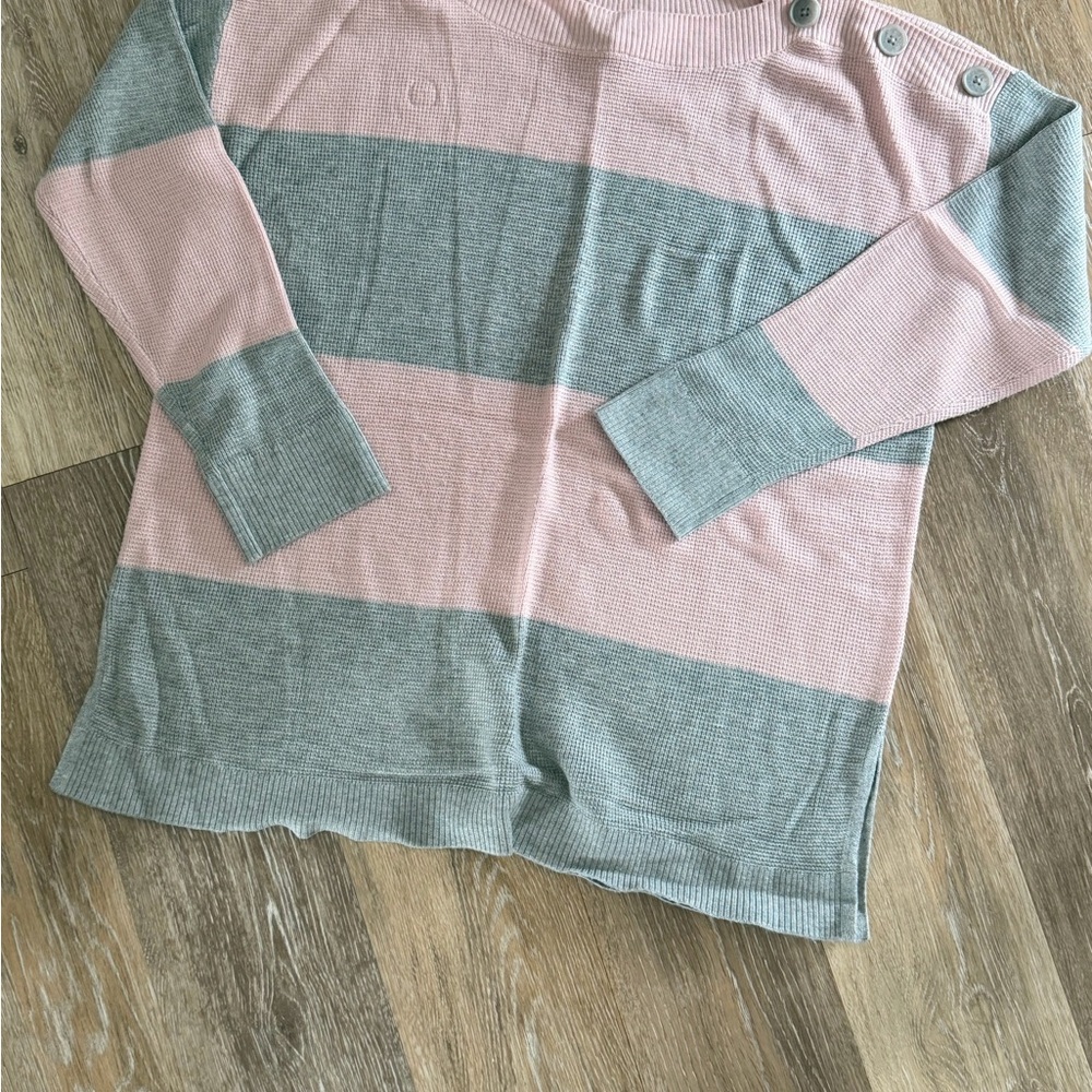 Vince Camuto Pink and Gray Striped Sweater